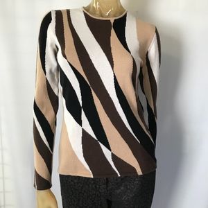 TSE Long Sleeve Top Cashmere Brw Blk Wht Tan